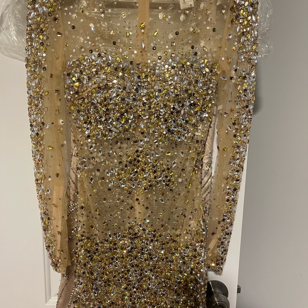 Jovani Gold and Silver Long Sleeve Dress